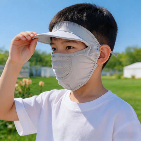 Unisex nan Kinder-Sonnenvisier mit integrierter atmungsaktiver Gesichtsmaske, verstellbarem Nackengurt und perforierter Kinnpartie  Shopnory