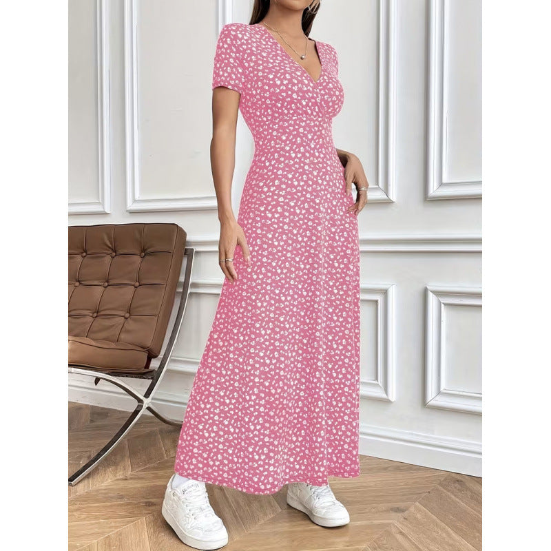 Damen Maxikleid mit vorteilhaftem V-Ausschnitt und floralem Muster Shopnory
