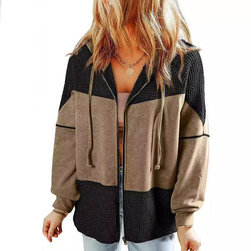 Damen Lässige Oversize-Kapuzenjacke mit Strukturstrick-Einsätzen und Reißverschluss Shop Nory