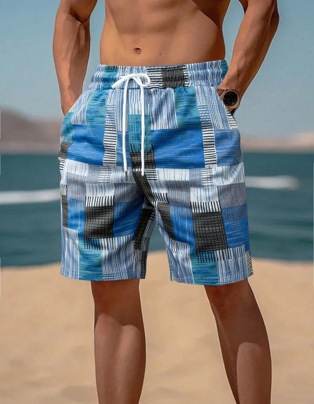 Herren stylische Bade-Shorts mit modernem Graphikmuster