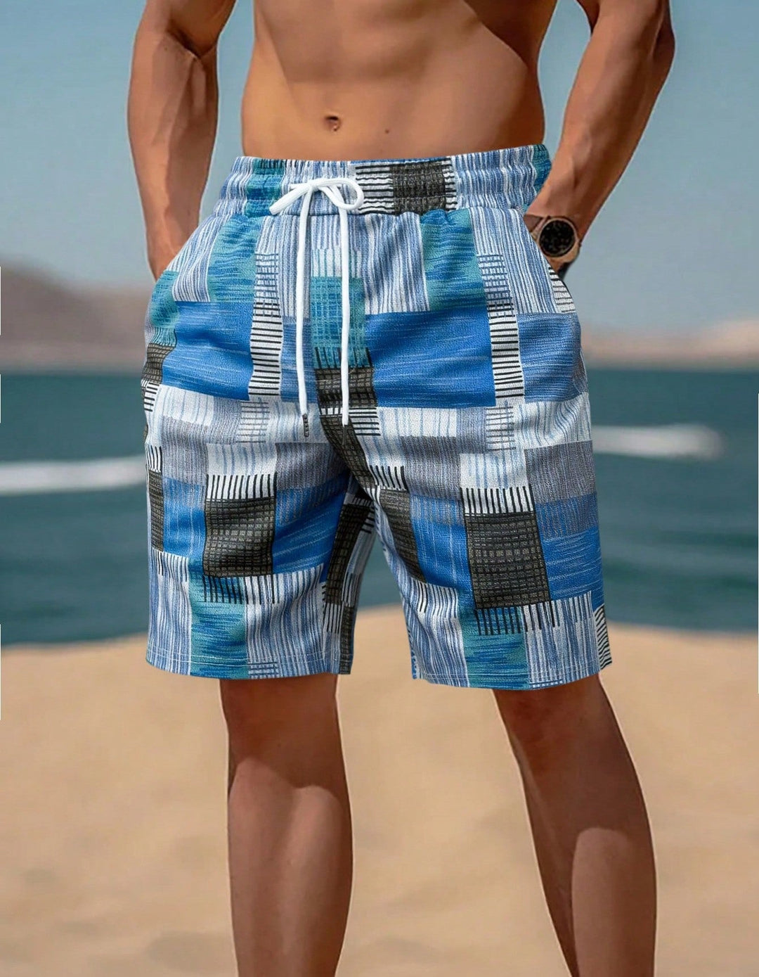 Herren stylische Bade-Shorts mit modernem Graphikmuster