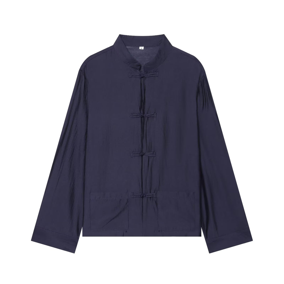 Unisex Leichte Baumwoll-Tunika mit Stehkragen und traditioneller Froschknopf‑Verschluss Shop Nory