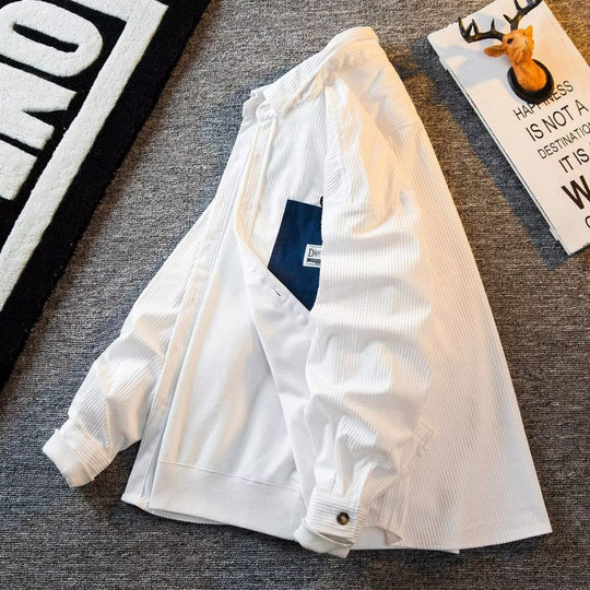 Herren Struktur-Cord-Overshirt mit versteckter Knopfleiste und kontrastierter Innenpattentasche Shop Nory