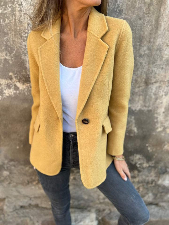 Damen taillierter Bouclé-Blazer mit fallendem Revers und Ein-Knopf-Detail Shop Nory