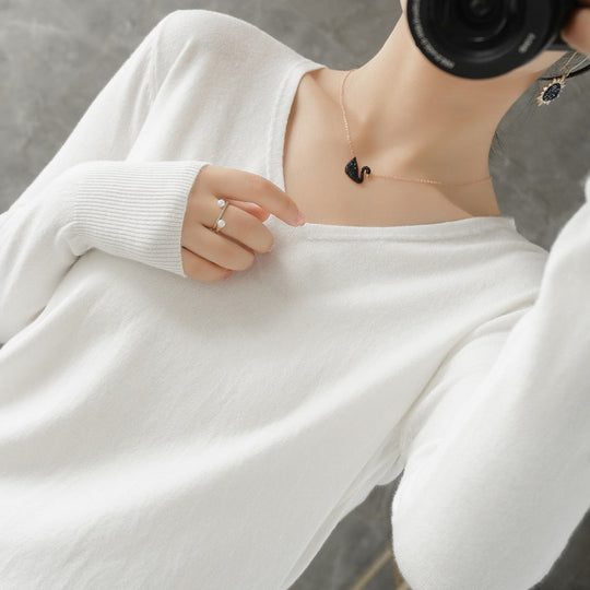 Damen leichter V-Ausschnitt Kaschmir-Look Feinstrickpullover Shop Nory
