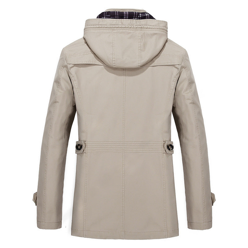 Herren mittellanger Kapuzenparka mit kariertem Innenfutter und verdeckter Zip‑Knopfleiste Shop Nory
