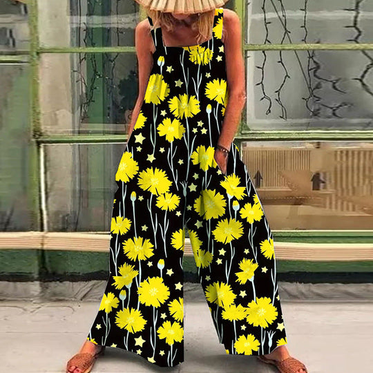 Damen lässiger Jumpsuit mit floralem Muster und weitem Schnitt