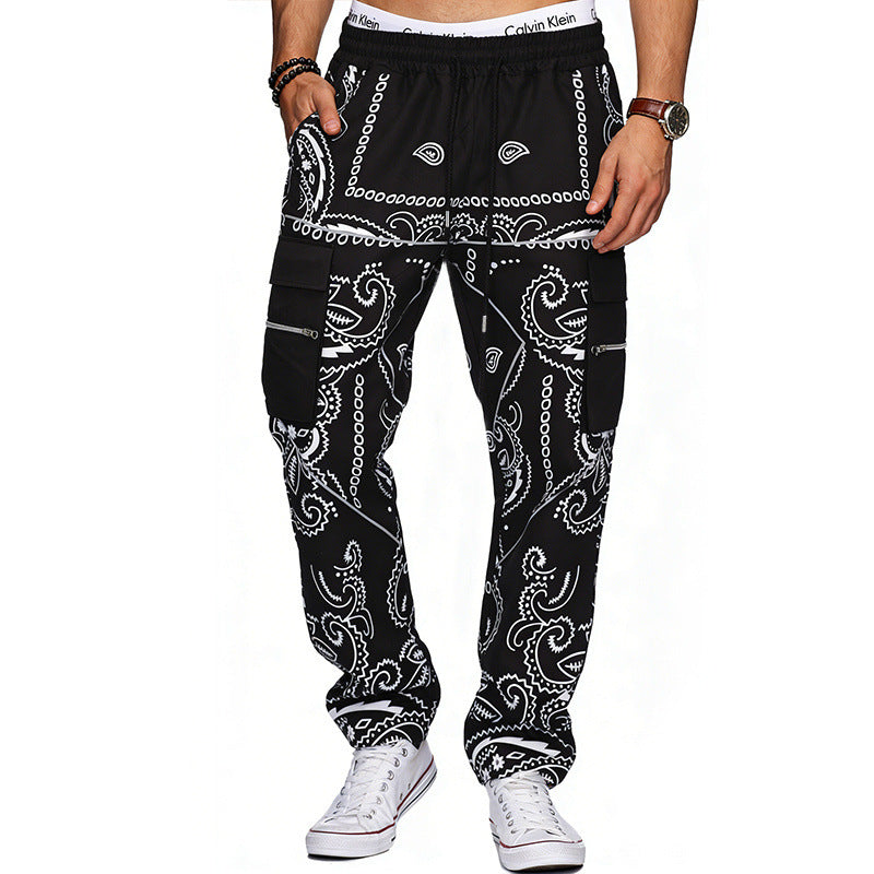 Herren Cargo-Hose mit Bandana-Print, elastischem Bund und Zipper-Taschen Shop Nory