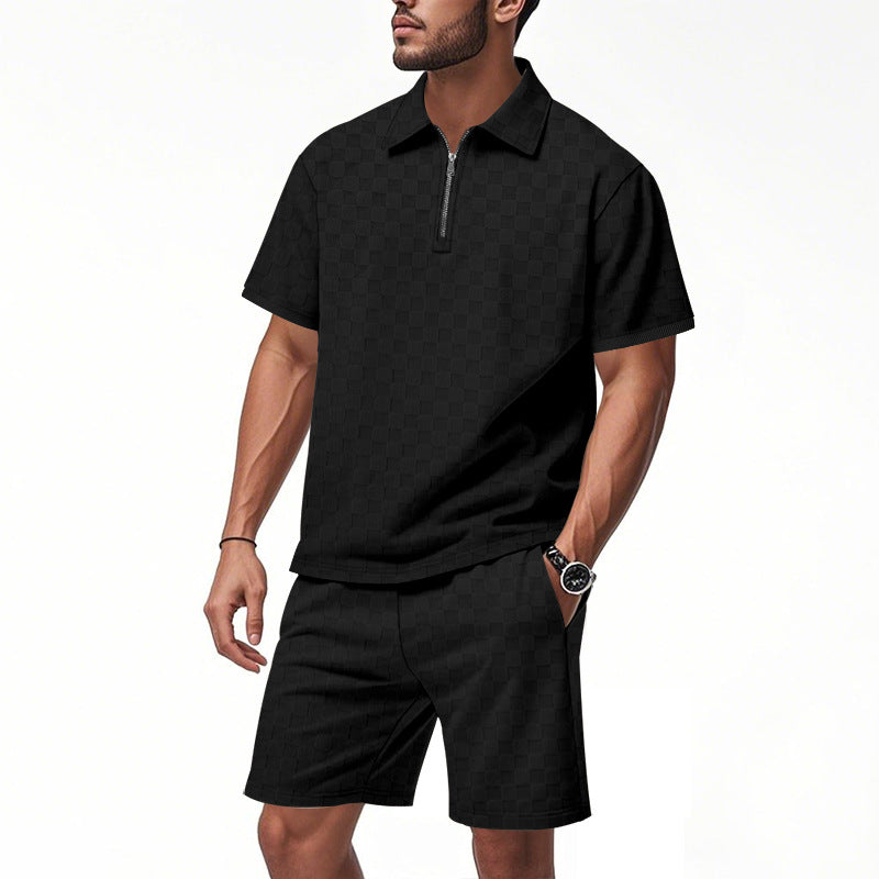 Herren sportliches Kurzarm-Oberteil mit Zipper und bequemen Shorts Shopnory