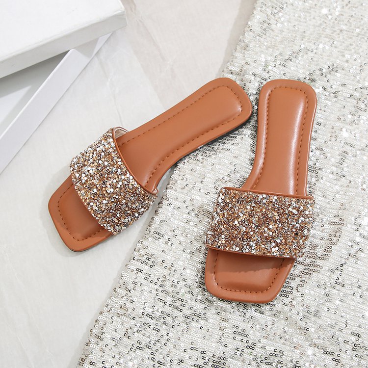 Damen Glamouröse Riemchen-Pantoletten mit funkelnder Strass-Applikation
