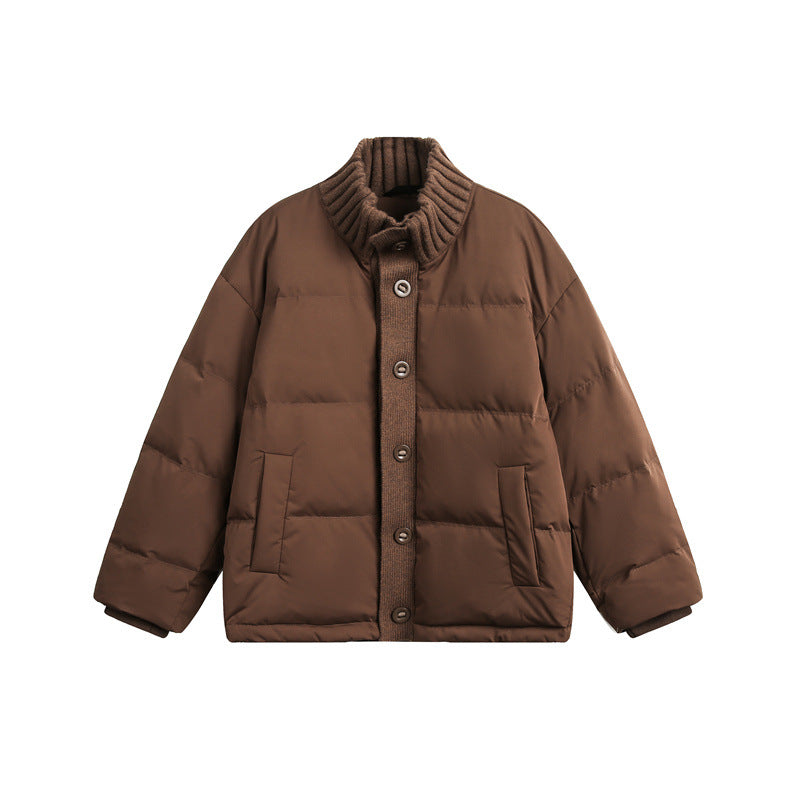Unisex Kurze gesteppte Oversize-Wattierjacke mit Rippenkragen und Druckknopfverschluss Shop Nory