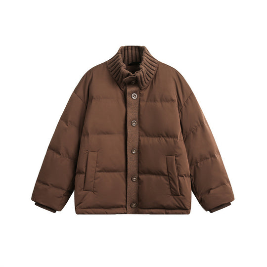 Unisex Kurze gesteppte Oversize-Wattierjacke mit Rippenkragen und Druckknopfverschluss Shop Nory