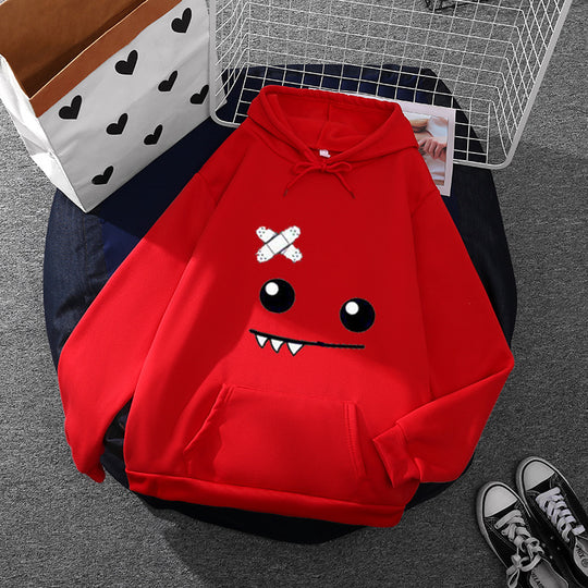 Damen nan Kapuzenpullover mit verspieltem Monstergesicht, Bandagen-Applikation und Kängurutasche Shop Nory