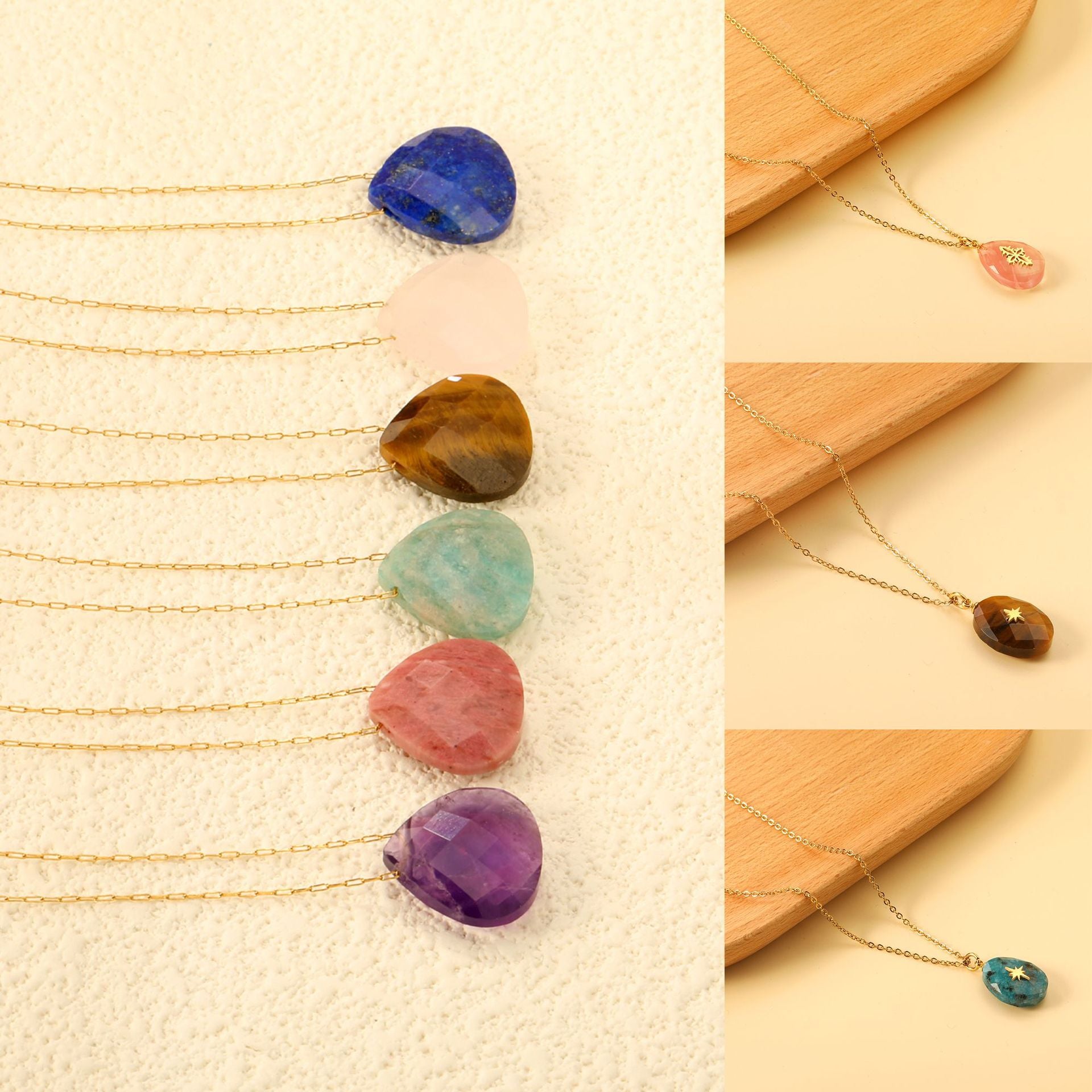 Damen Halskette mit funkelndem Tropfenanhänger und goldplattiertem Edelstahl Shop Nory