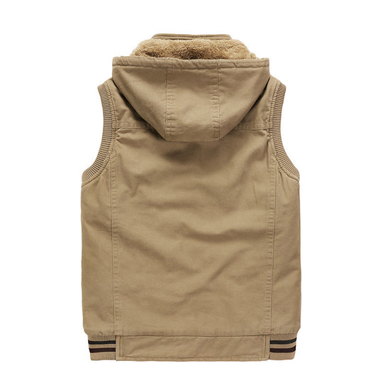 Herren Ärmellose Canvas-Weste mit Kapuze, Teddyfutter und Multifunktions-Taschen Shop Nory