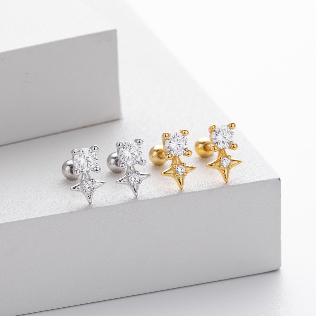 Damen Ohrstecker im funkelnden Sternendesign aus 925 Sterling Silber Shop Nory
