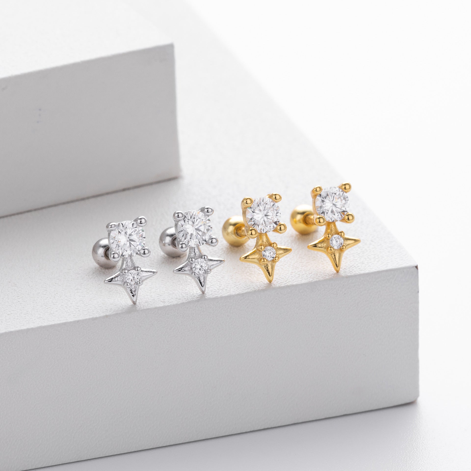 Damen Ohrstecker im funkelnden Sternendesign aus 925 Sterling Silber Shop Nory