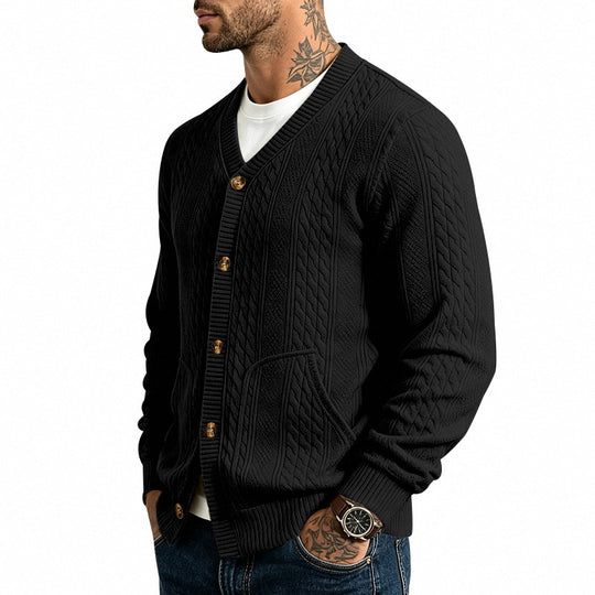 Herren Strukturierter Strickcardigan mit V-Ausschnitt und Zopfmuster Shop Nory