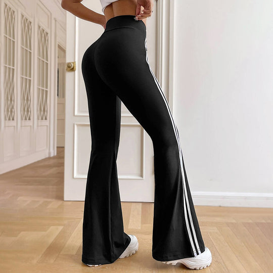 Damen hochgeschnittene Flared-Sporthose mit taillenformendem Komfortbund und seitlichen Kontraststreifen Shop Nory
