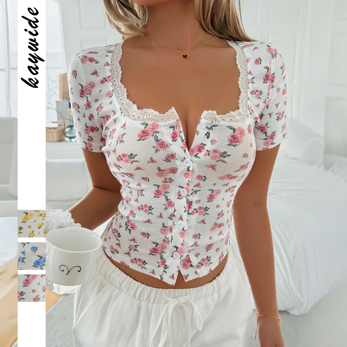 Damen Wickeloberteil mit Spitzenverzierung und floralen Details