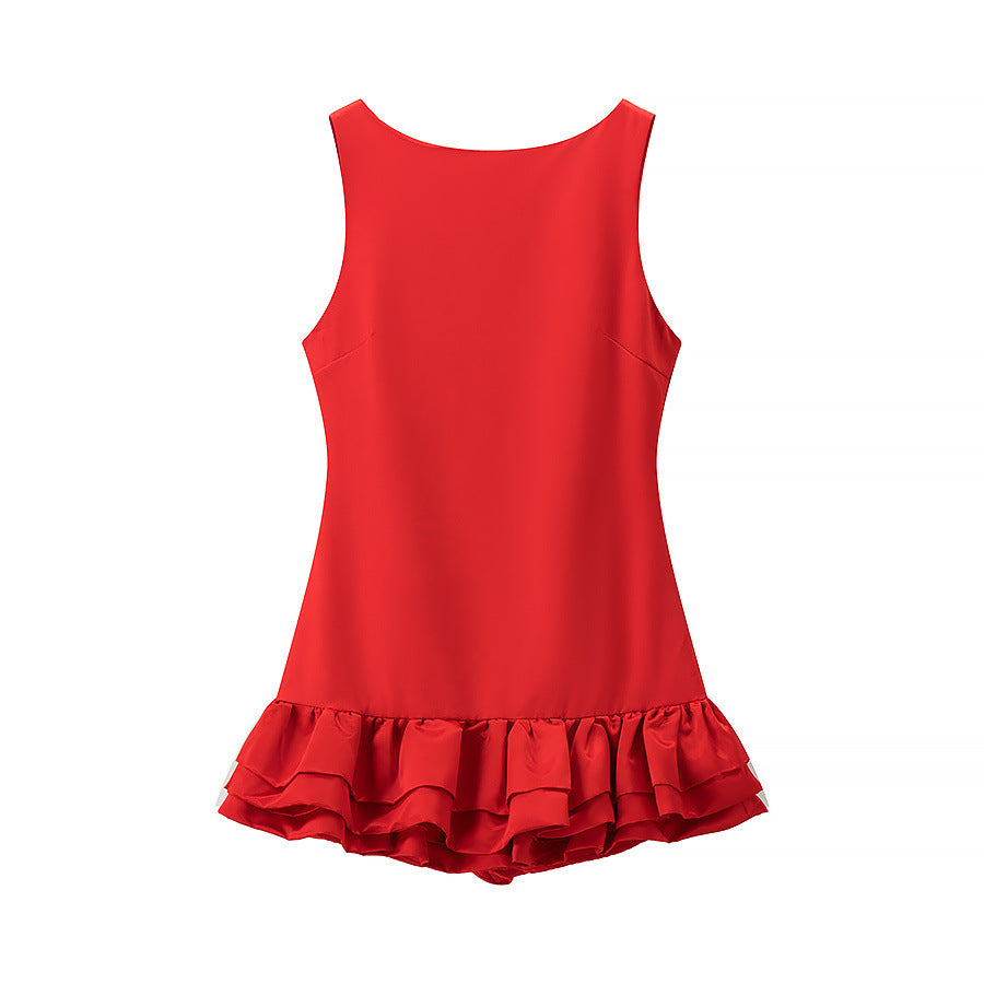 Damen Badeanzug mit voluminösem Rüschenrock und hoher Taille