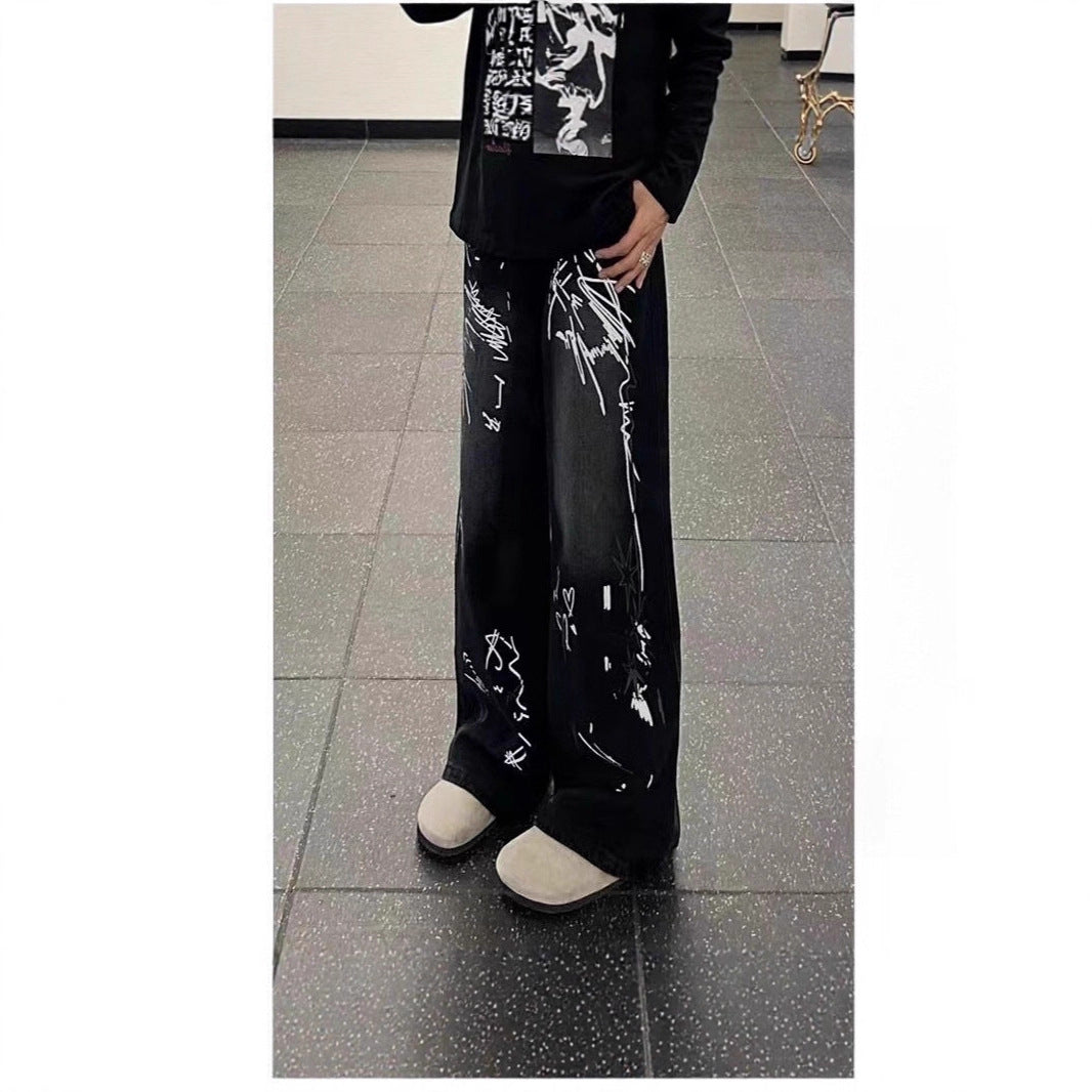Damen Weitgeschnittene Jeans mit künstlerischem Grafikdruck Shop Nory
