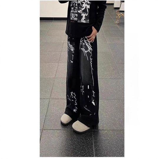 Damen Weitgeschnittene Jeans mit künstlerischem Grafikdruck Shop Nory