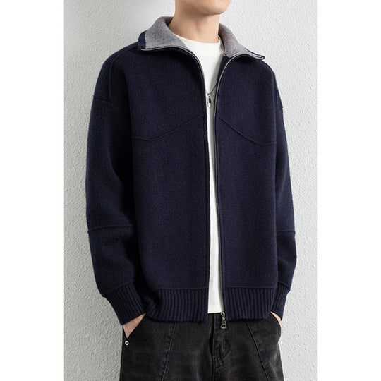 Herren Strick-Zipjacke mit Kontrastkragen und Rippbündchen Shop Nory