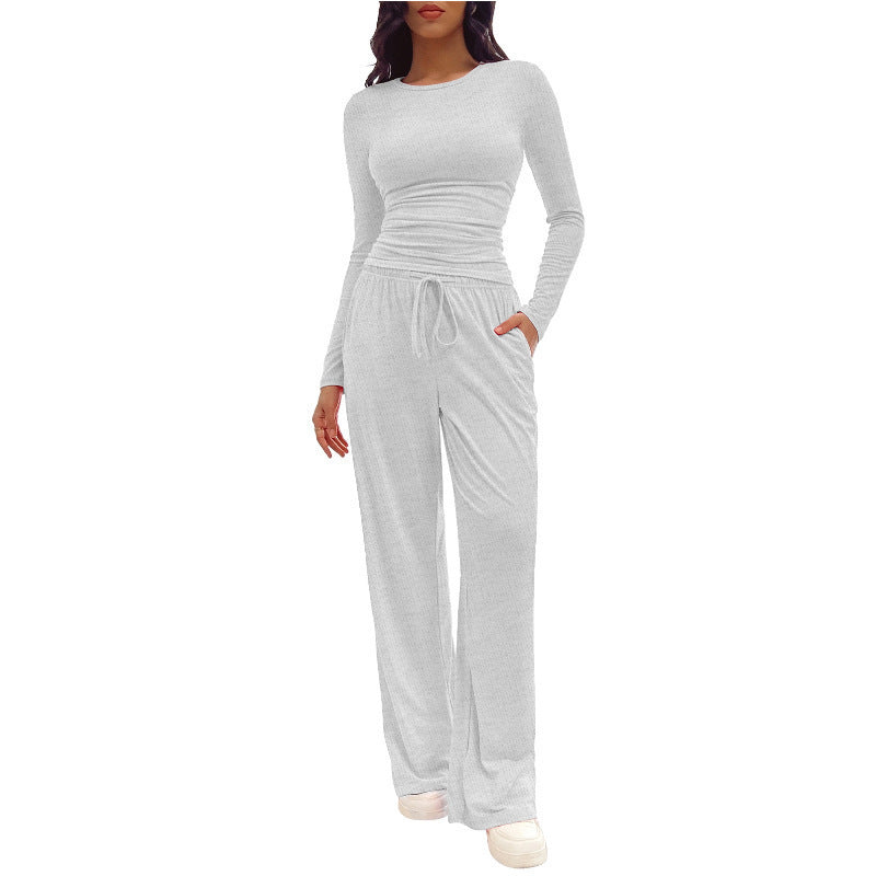 Damen Bequemes Lounge-Set mit langärmligem Oberteil und weit geschnittenen Hosen Shopnory