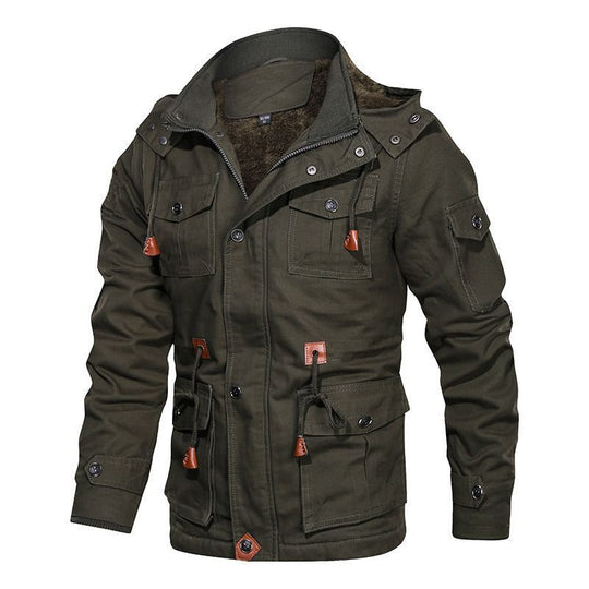 Herren Utility-Feldjacke mit Teddyfutter, Mehrfach-Taschen und Taillenzug Shop Nory