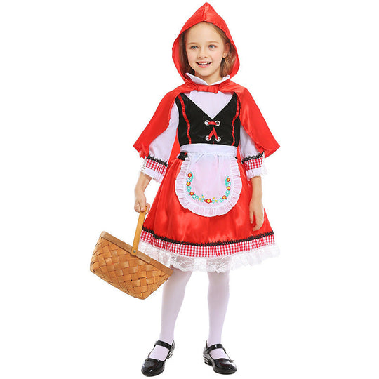Mädchen Märchenhaftes Rotkäppchen Kostüm mit Umhang und gestickter Schürze Shop Nory