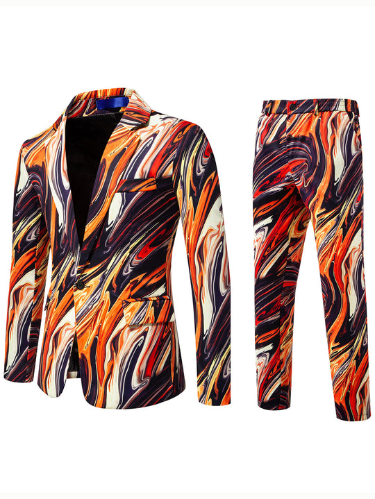 Herren Zweiteiliges Statement-Anzug mit schmal geschnittenem Sakko und Slim-Fit Hose im Marmorprint Shop Nory