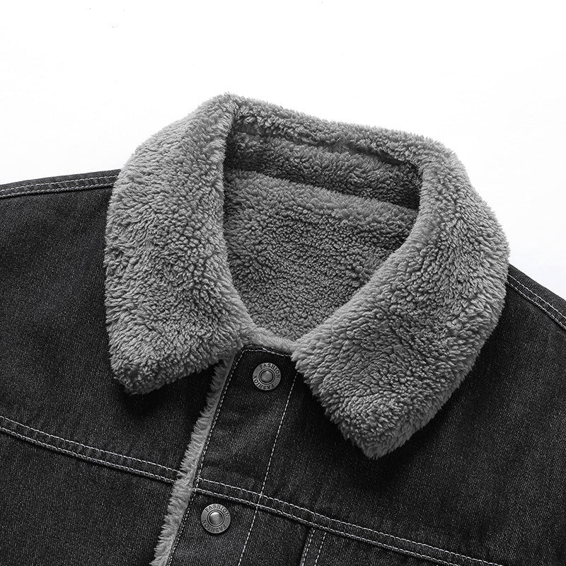 Herren Overshirt-Jacke aus Denim mit Teddyfutter und Sherpa-Kragen Shop Nory