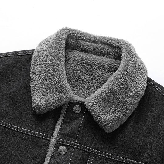 Herren Overshirt-Jacke aus Denim mit Teddyfutter und Sherpa-Kragen Shop Nory