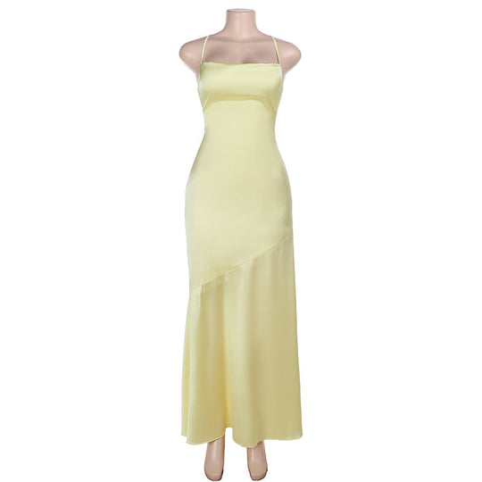 Damen Elegantes Maxikleid aus luxuriösem Satin mit verführerischem V-Ausschnitt
