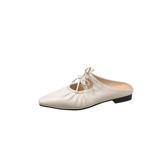 Damen Spitz zulaufende Metallic-Mules mit gerafftem Vorderblatt und Zierband‑Schnürung Shop Nory
