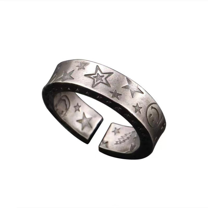 Damen Offener Ring mit kunstvollem Sterne- und Mondmotiv Shop Nory