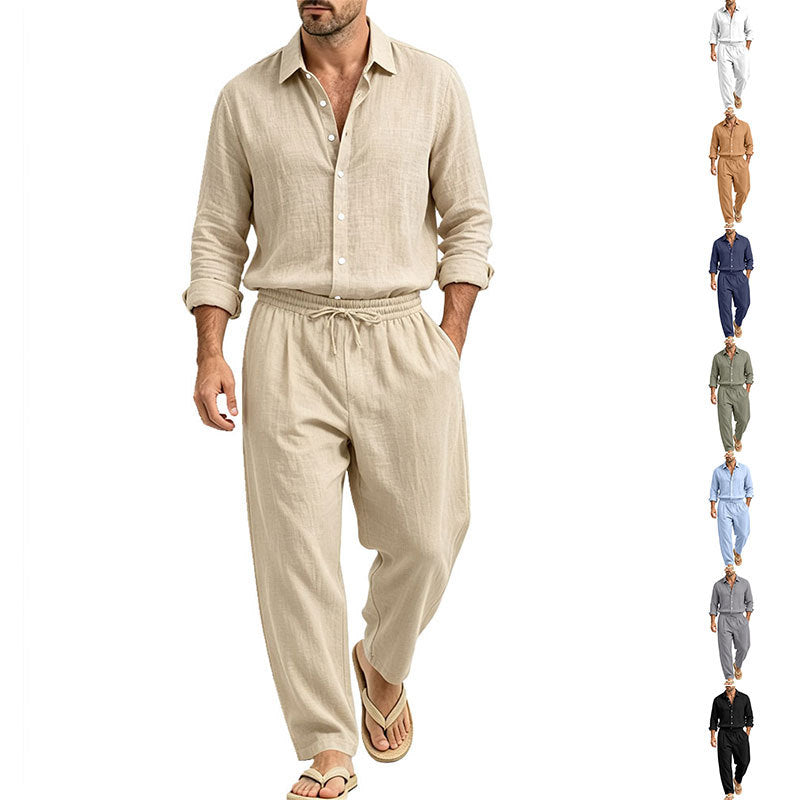 Herren Lässiges Leinen-Set Hemd und Relaxhose mit Tunnelzug Shop Nory