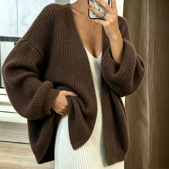 Damen Oversize-Cardigan aus grobem Rippstrick mit Ballonärmeln Shop Nory
