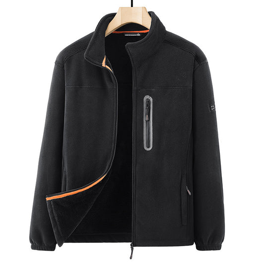Herren Microfleece-Outdoorjacke mit wasserdichter Brusttasche, Stehkragen und Teddyfleece-Innenfutter Shop Nory