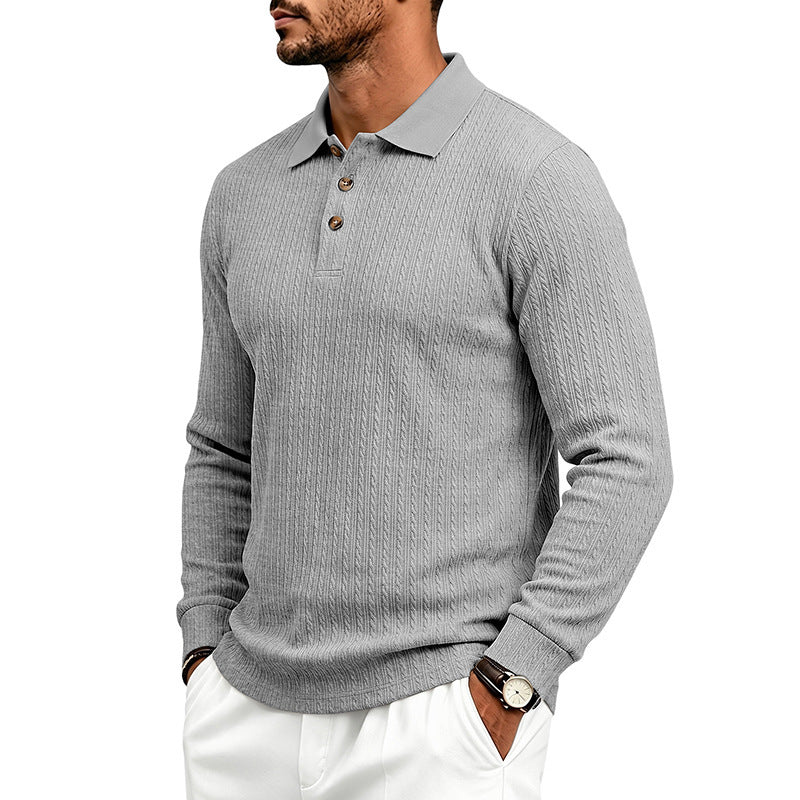Herren Langärmeliges Strickpoloshirt mit Zopfmuster und Knopfleiste Shop Nory