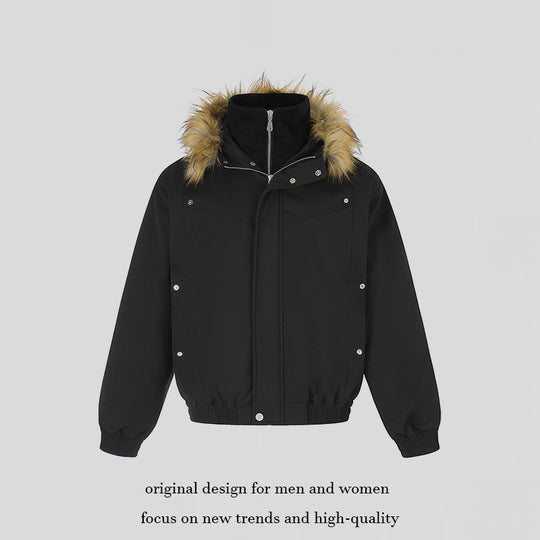 Damen gepolsterte Winterjacke mit abnehmbarer Kunstfellkapuze, hohem Innenkragen und elastischem Saum Shop Nory