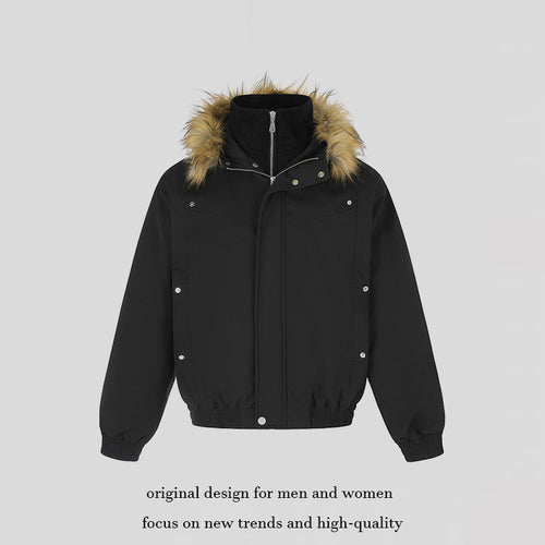 Damen gepolsterte Winterjacke mit abnehmbarer Kunstfellkapuze, hohem Innenkragen und elastischem Saum Shop Nory