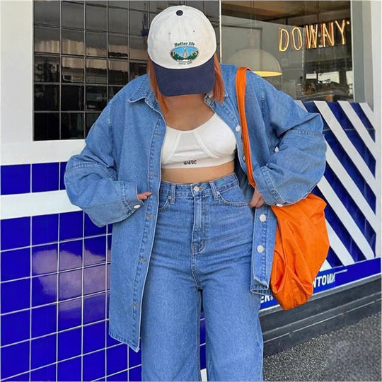 Damen Oversized Denim-Hemdjacke mit verlängertem Schnitt und kastiger Passform Shop Nory