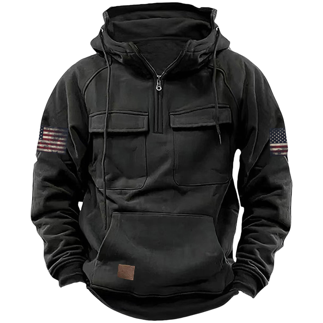 Herren nan Kapuzenpullover mit Halbzip, Cargo-Brusttaschen und Kängurutasche Shop Nory