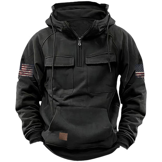 Herren nan Kapuzenpullover mit Halbzip, Cargo-Brusttaschen und Kängurutasche Shop Nory