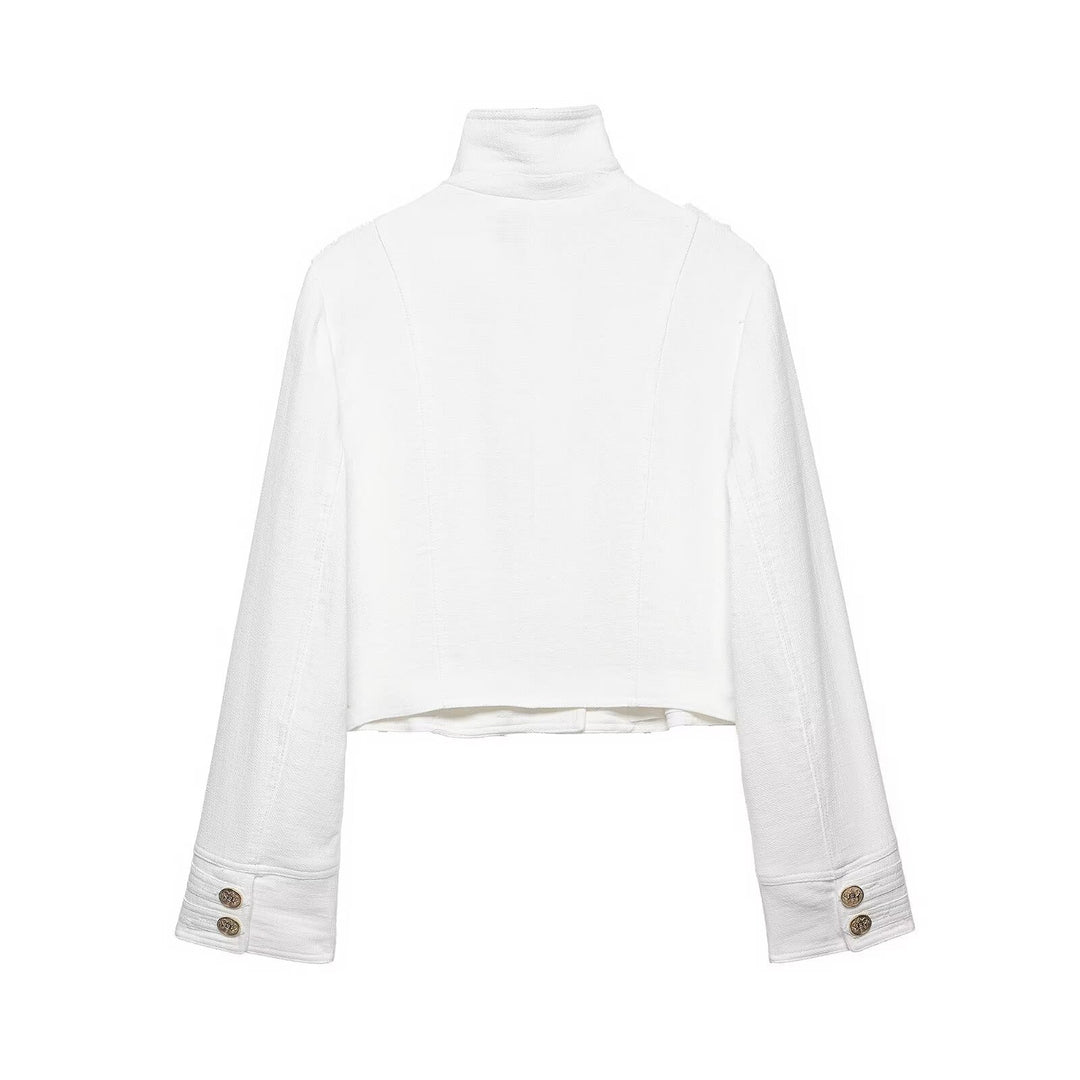 Damen Kurzjacke im Marine‑Stil mit doppelreihiger Zierknopfleiste und Stehkragen Shop Nory