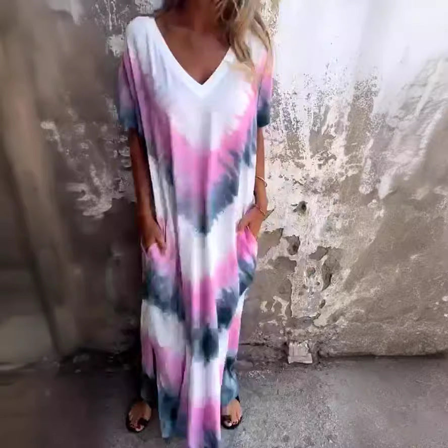 Damen Maxikleid mit lässigem V-Ausschnitt und praktischen Taschen