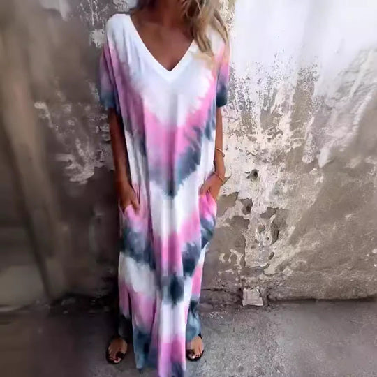 Damen Maxikleid mit lässigem V-Ausschnitt und praktischen Taschen