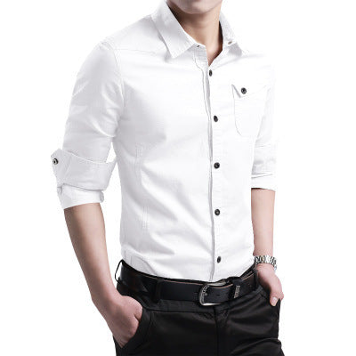 Herren Slim-Fit Baumwollhemd mit Brusttasche und Kontrastknöpfen Shop Nory